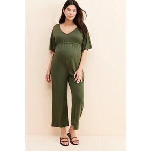 Ingrid + Isabel Maternity Wide Leg Jumpsuit Olive Green Small